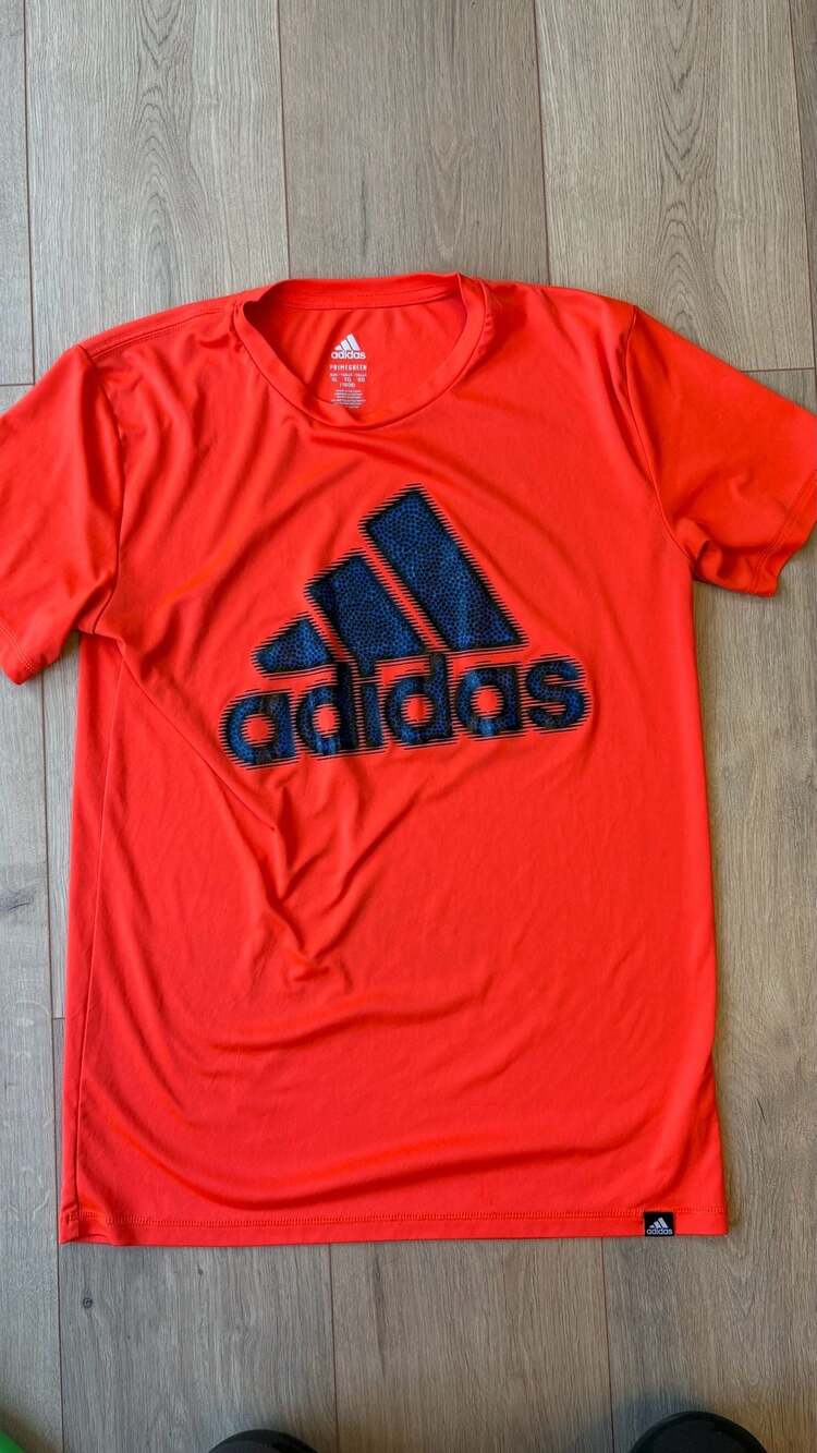 Adidas Kids Graphic Print Crew Neck Short Sleeves Orange Pullover T Shirt Size M